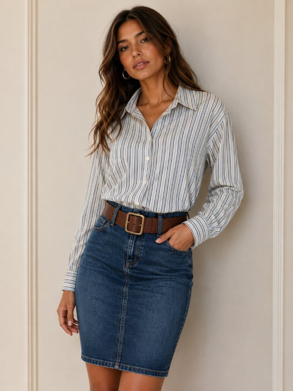 Covington Men's Blue and Navy Striped Dress Shirt